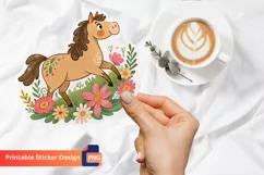 Cute Horse Flowers And Butterfly Sticker, Floral Horse Art Product Image 1