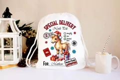 Santa Sack Sublimation | Cute Horse with Christmas Gifts PNG Product Image 2