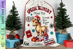 Santa Sack Sublimation | Cute Horse with Christmas Gifts PNG Product Image 1