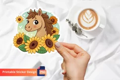 Cute Horse Sunflowers Sticker, Farm Animal Sticker Product Image 1