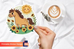 Cute Horse Sunflowers Sticker, Farm Animal Sticker Product Image 1