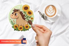 Cute Horse Sunflowers Sticker, Farm Animal Sticker Product Image 1