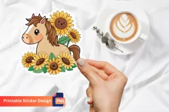 Cute Horse Sunflowers Sticker, Farm Animal Sticker Product Image 1