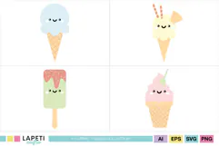 Pastel frozen treat illustrations with cheerful kawaii faces