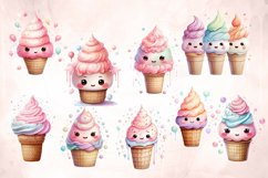 Cute Ice Cream Watercolor Clipart Product Image 3