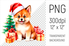 Cute Japanese Akita  Puppy  with Santa Hat. Perfect for sublimation, greeting cards, stickers, planners, DIY gifts, and all your holiday projects!