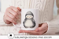 woman holding a mug with cute winter animal illustration