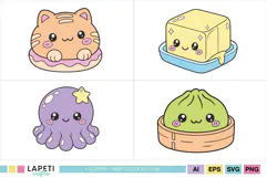 Cute squishy characters in soft coordinated pastel colors