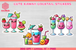 Printable Kawaii Cocktail Stickers. Cute Drink Clipart PNG Product Image 1