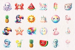 Cute Kawaii Little Summer Clipart PNG Product Image 4