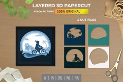 3D Papercut Little Girl Riding a Bicycle Layered Papercut Product Image 1