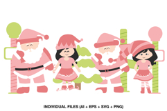 Santa and elf Christmas clipart for holiday stickers and decorations