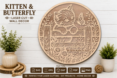 Cute Kitten &amp; Butterfly Laser Cut Wall Art Product Image 1