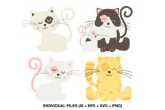 Cute kitten clipart collection with four coordinated cat illustrations