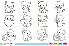 valentine cat outline illustrations