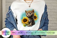 Kitten With Sunflower Sublimation | Cute Kitten PNG Product Image 1