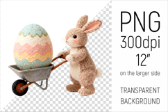 Cute Knitted Bunny with Easter Egg Clipart. Ideal for sublimation, mugs, T-shirts, greeting cards, stickers, nursery decor, classroom projects, scrapbooking, and digital products.