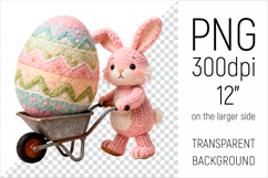 Cute Knitted Bunny with Easter Egg Clipart. Ideal for sublimation, mugs, T-shirts, greeting cards, stickers, nursery decor, classroom projects, scrapbooking, and digital products.