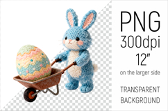 Cute Knitted Bunny with Easter Egg Clipart. Ideal for sublimation, mugs, T-shirts, greeting cards, nursery decor, classroom projects, and digital products.