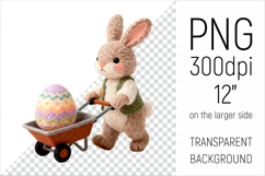 Cute Knitted Bunny with Easter Egg Clipart. Ideal for sublimation, mugs, T-shirts, greeting cards, stickers, nursery decor, classroom projects, scrapbooking, and digital products.