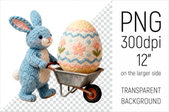 Cute Knitted Bunny with Easter Egg Clipart. Ideal for sublimation, mugs, T-shirts, greeting cards, nursery decor, classroom projects, and digital products.