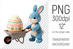 Cute Knitted Bunny with Easter Egg Clipart. Ideal for sublimation, mugs, T-shirts, greeting cards, nursery decor, classroom projects, and digital products.