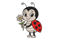 Cute Ladybug Embroidery Design with Flower Product Image 1