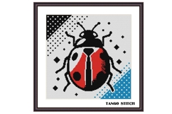 Cute ladybug geometric style easy cross stitch pattern - Tango Stitch