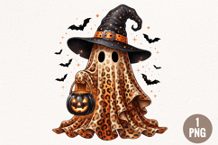 Cute Leopard Print Halloween Ghost PNG Product Image 1