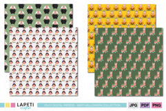 Adorable Halloween llama digital papers showing witch llamas, pumpkin llamas, and green llama patterns, perfect for kids’ Halloween crafts.