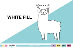 Seated llama outline with decorative saddle and tassel details