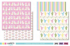 Cute llama scrapbook paper with white llamas on a pink background