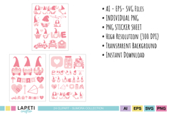 Cute gnome illustrations in a Valentine style designed for printing and digital use