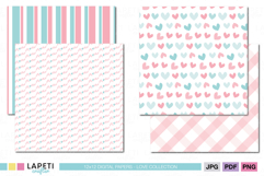 Love themed printable digital papers in soft colors