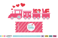 Heart train PNG clipart for valentine party invitations and printable crafts