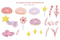 Cute Love Valentines Day Watercolor Clipart png donuts art