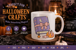Cute Magic Spell Book SVG with Bow, Pumpkin &amp; Candy Product Image 1