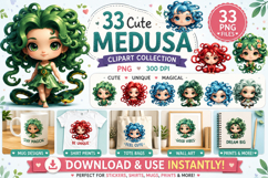 33 Cute Medusa Clipart - Mythical Graphics Product Image 1