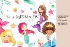 Cute mermaid clipart Watercolor mermaid png Digital download