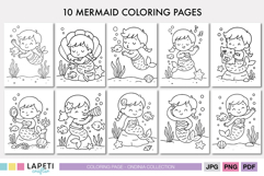 Set of 10 adorable mermaid coloring pages with ocean elements, great for kids crafts and summer fun
