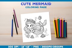 Mermaid Printable Coloring Page. Mermaid Coloring Book Product Image 1