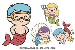 under the sea clipart with cute mermaids