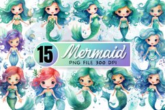 Cute Mermaid Watercolor Sublimation Clipart Product Image 1