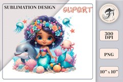 Explore our delightful mermaid watercolor clipart, perfect for invitations, greeting cards, scrapbooking, and seasonal crafts. Ideal for sublimation designs on transparent backgrounds, as well as birthday cards, T-shirt designs, children&#039;s prints and deco