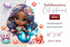 Explore our delightful mermaid watercolor clipart, perfect for invitations, greeting cards, scrapbooking, and seasonal crafts. Ideal for sublimation designs on transparent backgrounds, as well as birthday cards, T-shirt designs, children's prints and deco