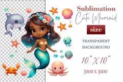 Explore our delightful mermaid watercolor clipart, perfect for invitations, greeting cards, scrapbooking, and seasonal crafts. Ideal for sublimation designs on transparent backgrounds, as well as birthday cards, T-shirt designs, children's prints and deco