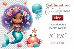 Explore our delightful mermaid watercolor clipart, perfect for invitations, greeting cards, scrapbooking, and seasonal crafts. Ideal for sublimation designs on transparent backgrounds, as well as birthday cards, T-shirt designs, children's prints and deco