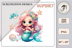 Explore our delightful mermaid watercolor clipart, perfect for invitations, greeting cards, scrapbooking, and seasonal crafts. Ideal for sublimation designs on transparent backgrounds, as well as birthday cards, T-shirt designs, children's prints and deco