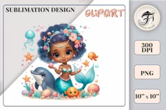 Explore our delightful mermaid watercolor clipart, perfect for invitations, greeting cards, scrapbooking, and seasonal crafts. Ideal for sublimation designs on transparent backgrounds, as well as birthday cards, T-shirt designs, children's prints and deco