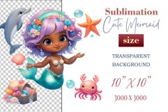 Explore our delightful mermaid watercolor clipart, perfect for invitations, greeting cards, scrapbooking, and seasonal crafts. Ideal for sublimation designs on transparent backgrounds, as well as birthday cards, T-shirt designs, children&#039;s prints and deco